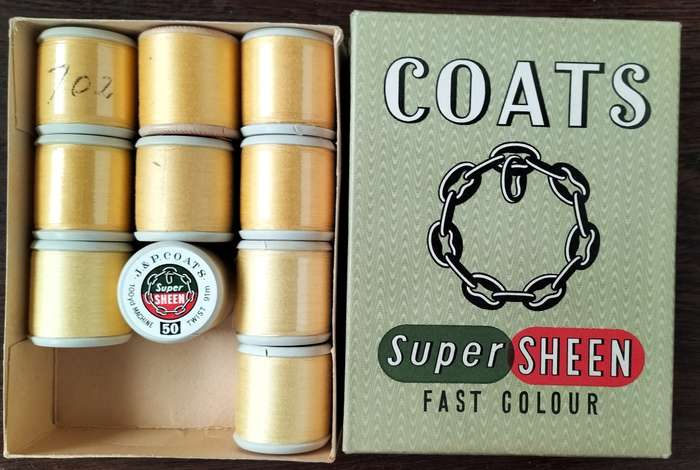 Vintage boxed Cotton thread / Coats Super Sheen (Golden x 10)