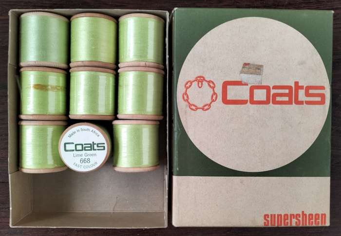 Vintage boxed Cotton thread / Coats Super Sheen (lime green x 9)