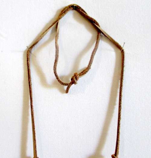Vintage Ethnic Clay Bead Neclace on leather string. 75cm.