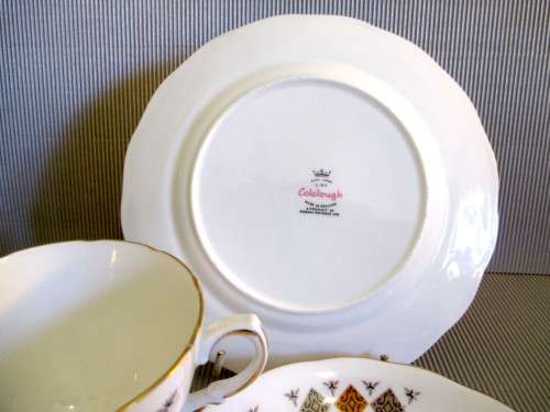 Vintage Colclough England Trio. Warm Winter Colors with Gold Rim.