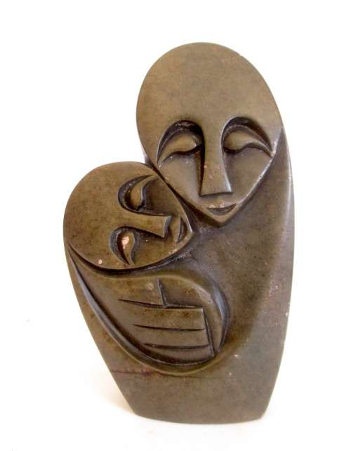 Quality Vintage Hand Carved African Stone Sculpture. Mother and Child. 15cm high. 560g. As per Photo