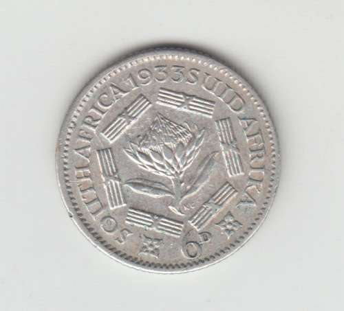 1933 South Africa Silver SixPence XF