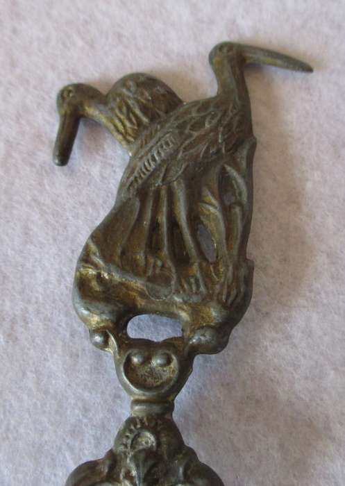 Vintage Volendam Holland Pewter Souvenir Serving Spoon with Storks and Markings on handle. 22cm.