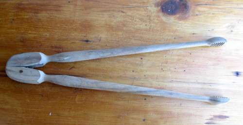 Vintage French Wooden Gherkin Tongs, Stamped `Monture Deposee` 30cm