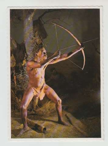 Vintage SA Museum Cape Town Postcard - Cast of Bushman with bow and arrow