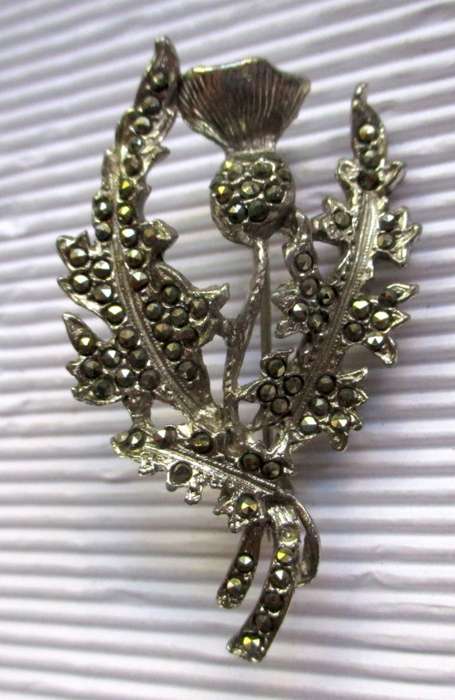 Vintage Marcacite Scottish Thisle Brooch