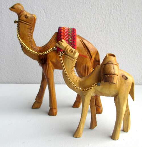 Lot of Two Olive Wood Handcarved Camels. erusalem