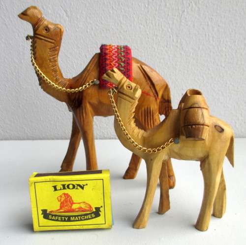 Lot of Two Olive Wood Handcarved Camels. erusalem
