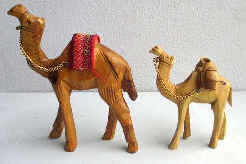 Lot of Two Olive Wood Handcarved Camels. erusalem