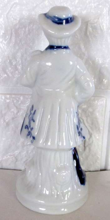 Vintage Blue & White Porcelain Victorian-style Figurines, Man. Made in Taiwan 145mm high.