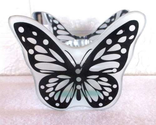 Butterfly Glass Tea Light Candle. 100mm high.