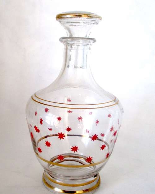 Retro Glass Decanter, 1950s carafe, stat pattern, mid century. 185mm high