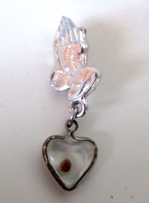 Christian silver toned Praying Hands with mustard seed Lapel Pin Brooch