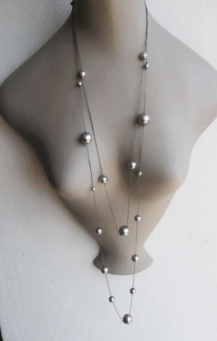 Costume Jewelry. Long Faux pear bead and charcoal color chain necklace. 110cm long