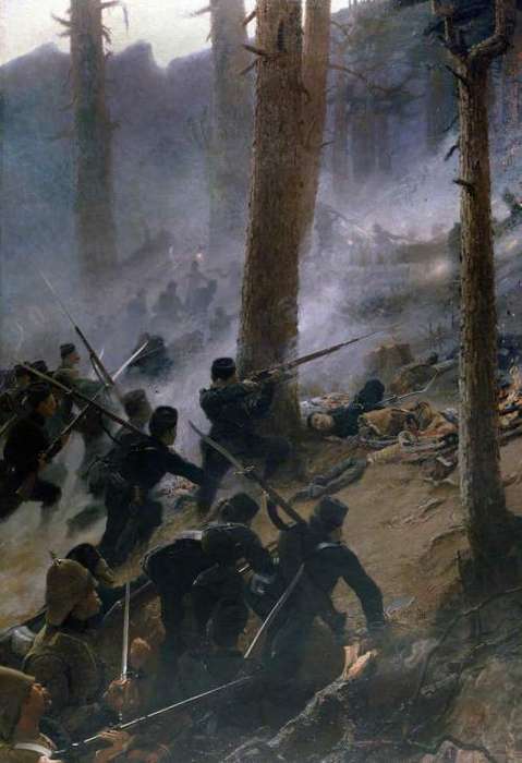 5th Gurkha Rifles at the Battle of Peiwar Kotal 1878 by Vereker Hamilton. Print.