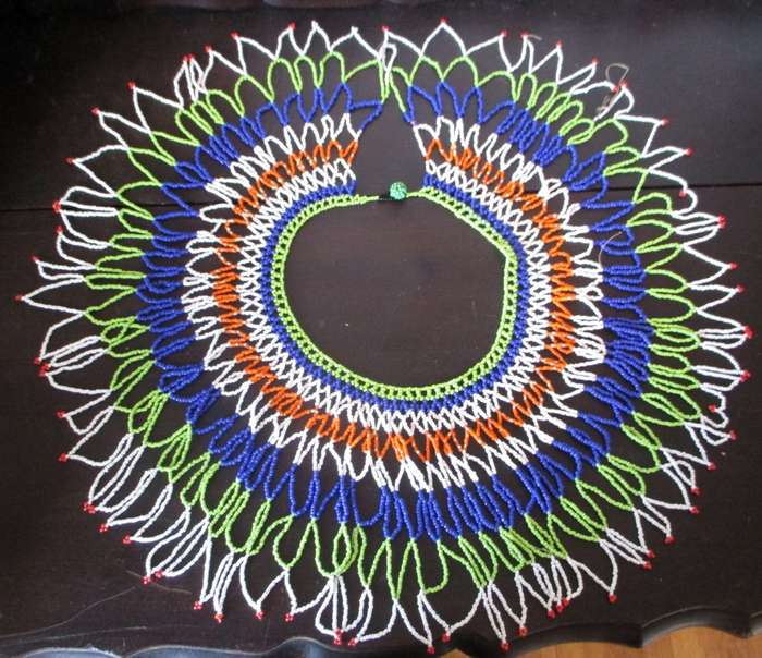 Vintage Multi Color Zulu Beaded Lace Necklace Extra Large. 50cm diameter. Refer to photos.