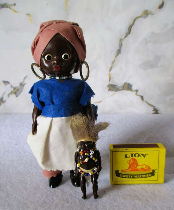Vintage Traditional Black African Hard Plastic Doll with baby. Eyes open/close. Collectable. 165 mm