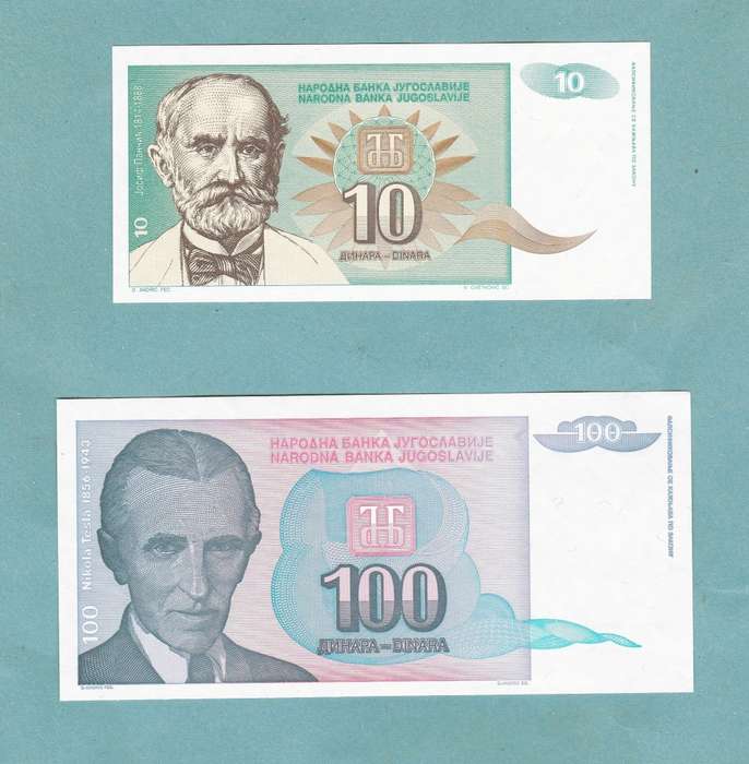 Yugoslavia LOT 10 + 100 dinar 1994, UNC. As per scan.