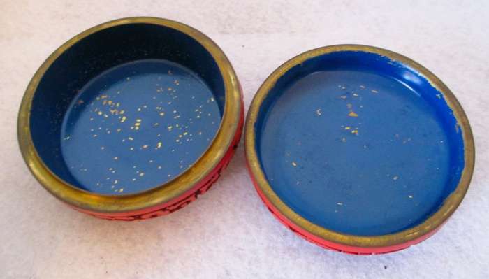 Early 20th Century Chinese Cinnabar Circular jewelry Box. 100mm x 50mm.