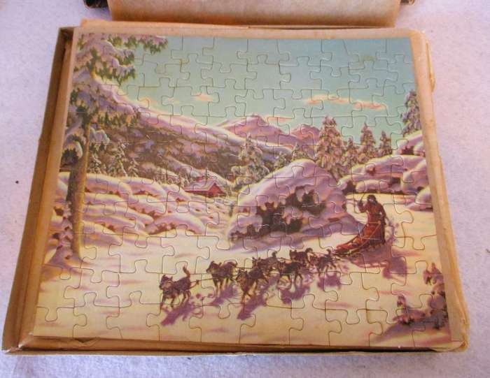 RARE Vintage 1940s 1950s Four-in-One Jigsaw Puzzle Set. Please note 2 pieces missing as per photo.