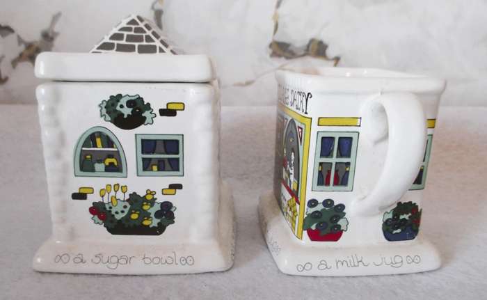 Wade England English Life Sweet Shop Sugar Bowl & Village Dairy Cream Pitcher. See Photo for scale.