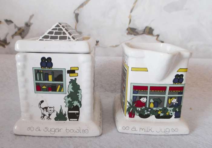 Wade England English Life Sweet Shop Sugar Bowl & Village Dairy Cream Pitcher. See Photo for scale.