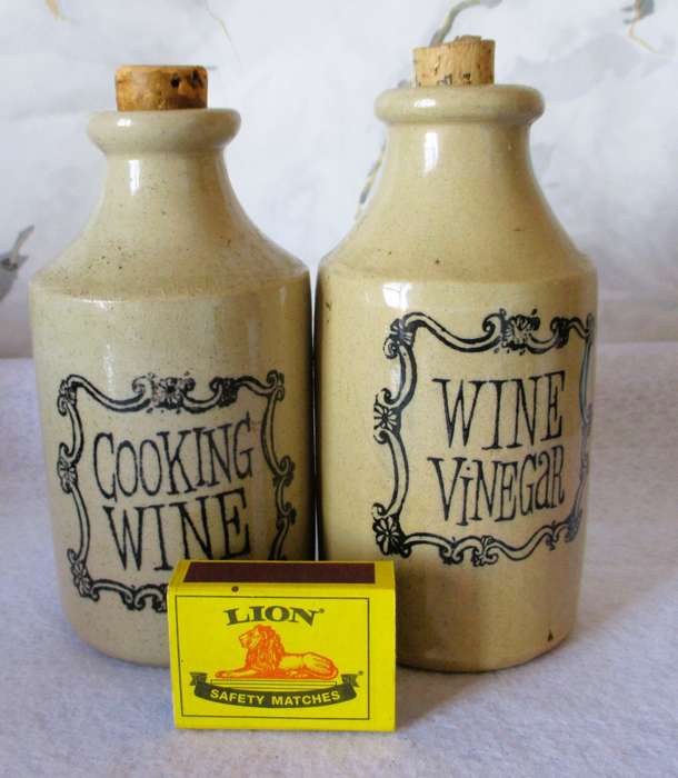 Vintage Pearsons of Chesterfield Stoneware Wine and Vinegar Cruet Set. 150mm high