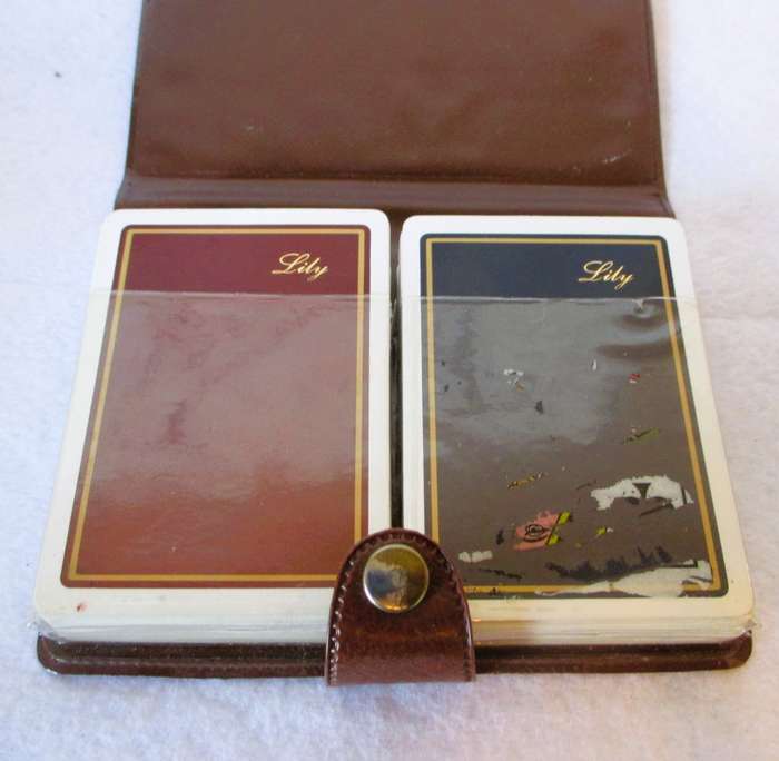 Vintage Protea Bridge Playing Cards 2 Decks in Leather Holder
