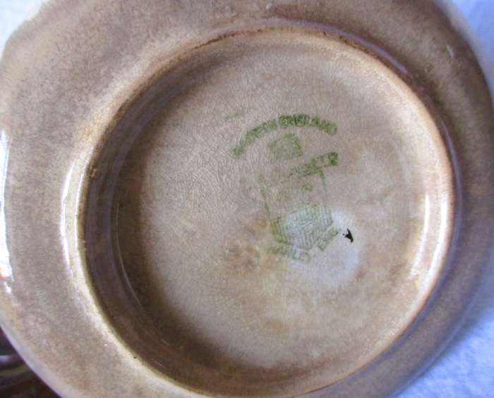 Antique Porcelain attached jar & saucer with wooden lid. Marked. 120mm high.