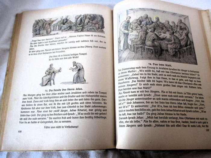 AMAZING GERMAN COLOR ILLUSTRATED RELIGIOUS BOOK GOTTBUCHLEIN 1951 MUNCHEN, 145p