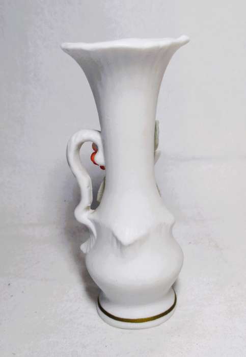 Two Vintage unglazed ceramic decor items. Delicate flowers on Vase and honey pot. Bilbao.