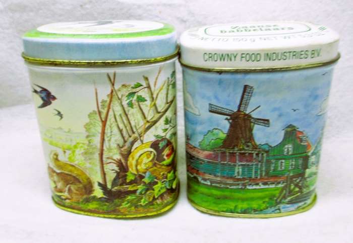 Vintage Two Dutch Collectable Tins. One with original sealed candy and with Tea. Dont consume. 100mm