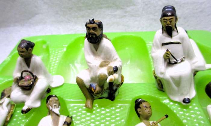 Vintage Chinese Eight Immortals figures hand painted Porcelain. In original box. Spotless.