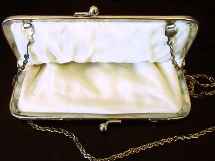 Vtg Beaded HandBag Silver & Clear Evening Purse Prom Wedding 60s 70s