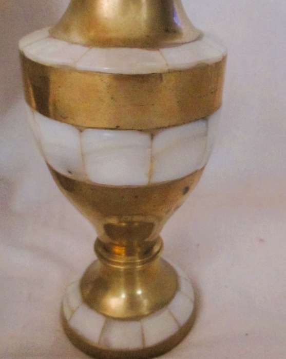 Two Vintage GORGEOUS Brass Shell inlade vases. VTG ATOMIC GOLD 50/60`S 150 and 230mm high.