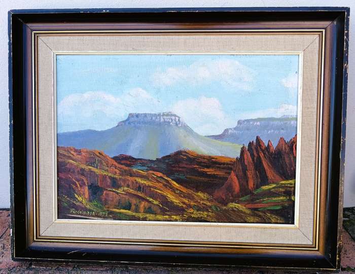 Vintage Fordelman 1953 Mountain scene oil painting- frame 67cmx 52cm, painting 50x35cm. As per photo