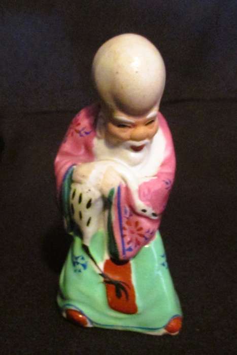 Lot of 3 Vintage Shou Xing Chinese Star God of Longevity Porcelain Figurines. 80mm and 50mm high.