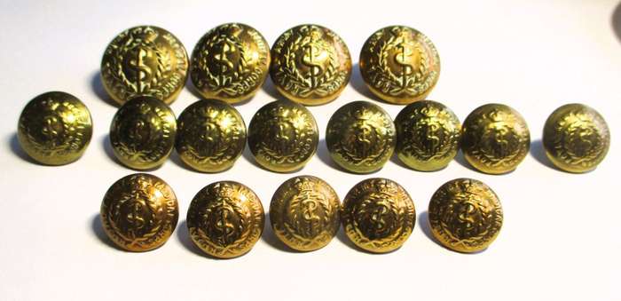 WW1 Period British:"ROYAL ARMY MEDICAL CORPS BRASS BUTTON"  4 big, 13 smaller.