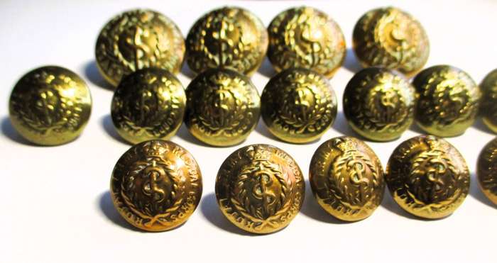 WW1 Period British:"ROYAL ARMY MEDICAL CORPS BRASS BUTTON"  4 big, 13 smaller.