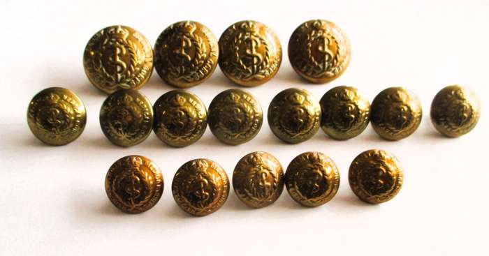 WW1 Period British:"ROYAL ARMY MEDICAL CORPS BRASS BUTTON"  4 big, 13 smaller.