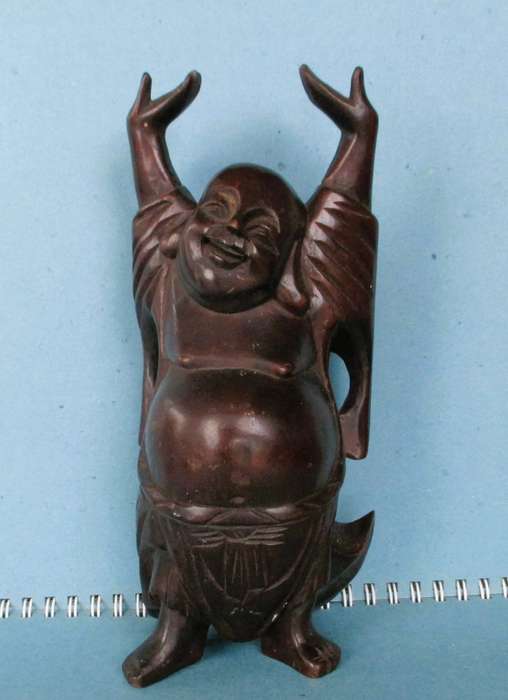 Handmade Laughing Happy Buddha | Vintage Carved Wood Folk Art Sculpture. 190mm high. RARE