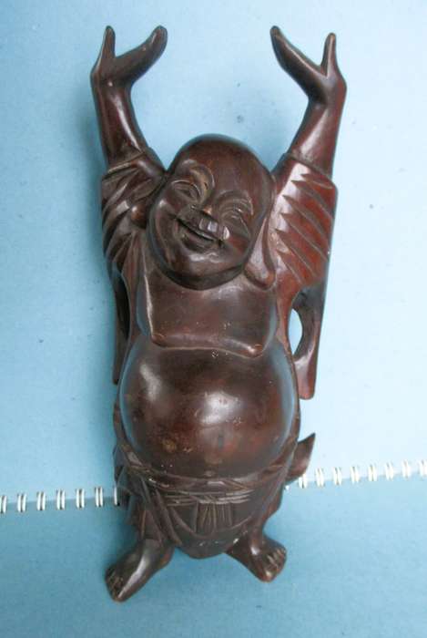 Handmade Laughing Happy Buddha | Vintage Carved Wood Folk Art Sculpture. 190mm high. RARE