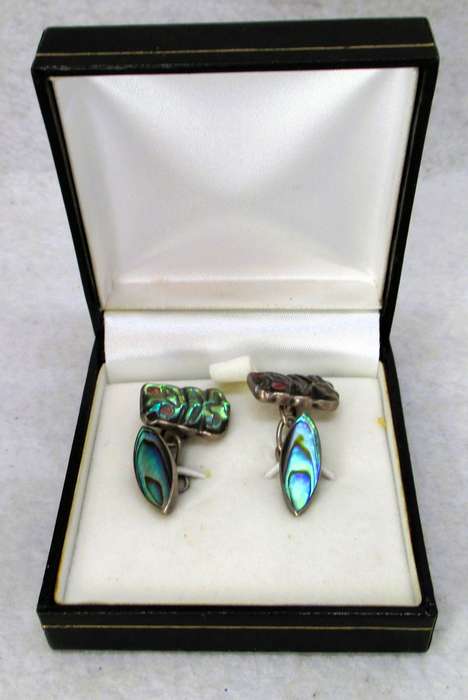 Vintage Sterling Silver Paua Shell Cufflinks Abalone Shell. 78g
