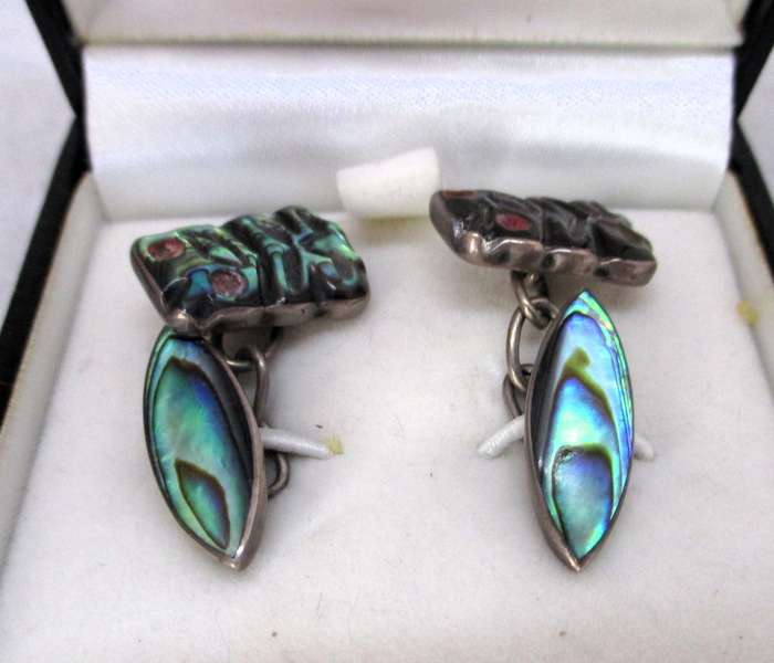 Vintage Sterling Silver Paua Shell Cufflinks Abalone Shell. 78g
