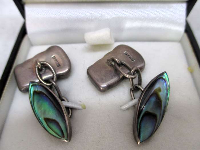 Vintage Sterling Silver Paua Shell Cufflinks Abalone Shell. 78g