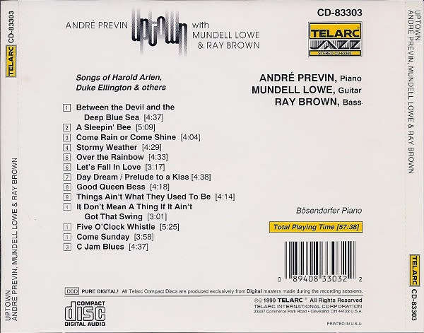 André Previn With Mundell Lowe & Ray Brown - Uptown (CD)