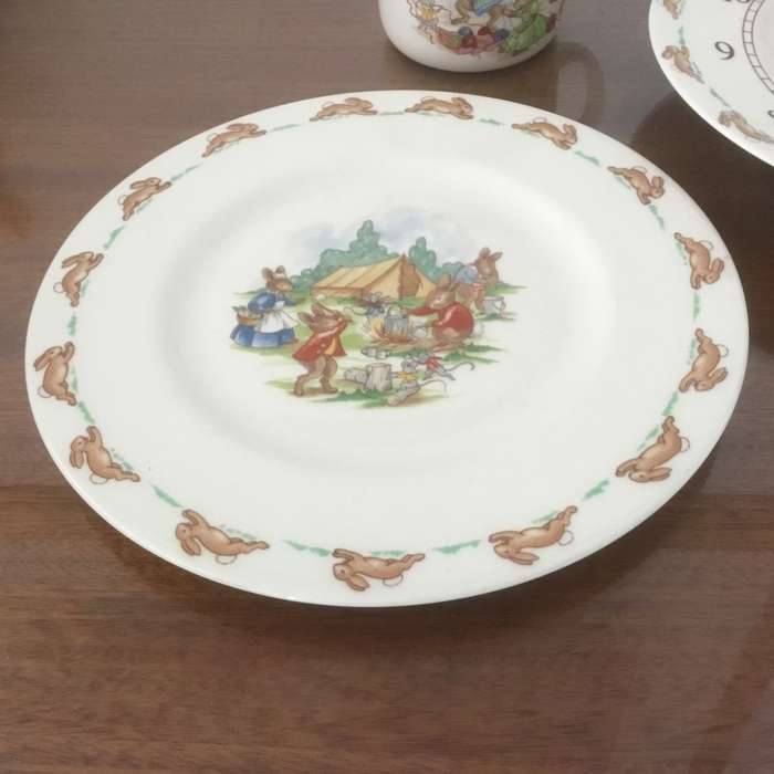 Royal Doulton bunnykins teaching clock & plate ,cup
