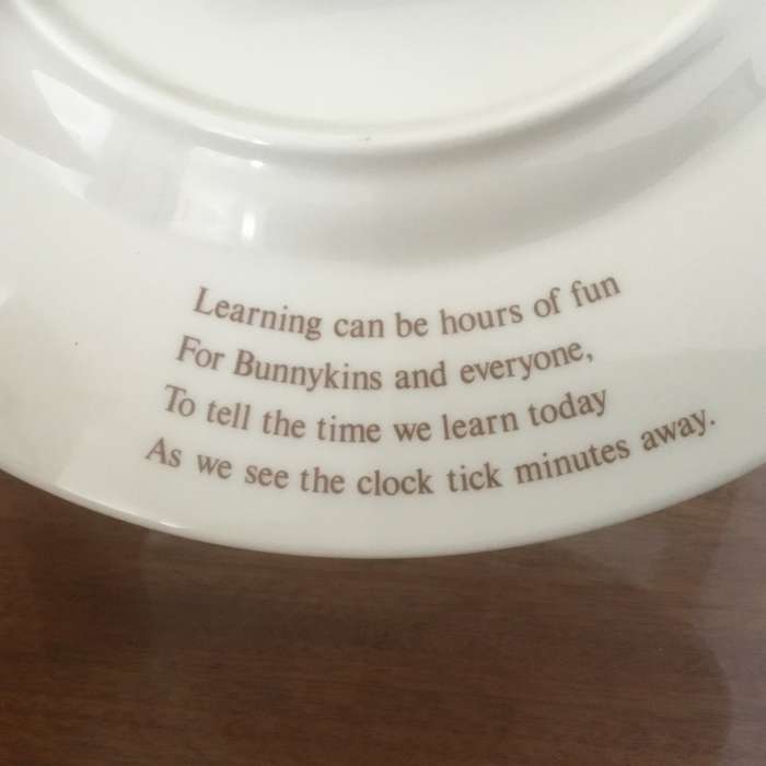 Royal Doulton bunnykins teaching clock & plate ,cup