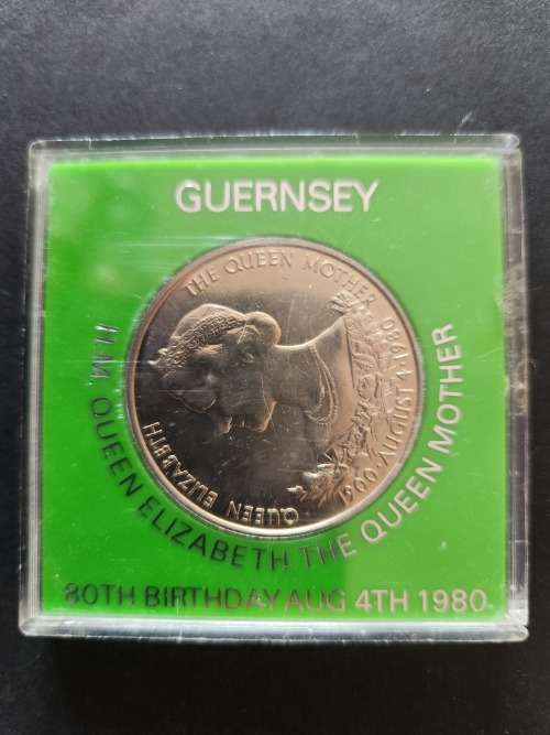 Guernsey 25 Pence H.M. QE The Queen Mother 80th Birthday August 4th 1980 - as per photograph
