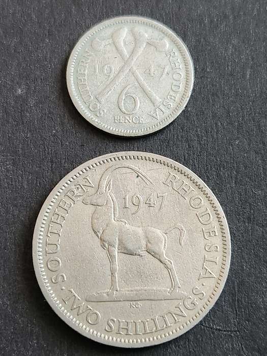 Southern Rhodesia Sixpence and 2 Shillings 1947 - as per photograph